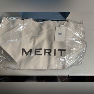 MERIT Canvas Tote Bag in Cream with Black Logo